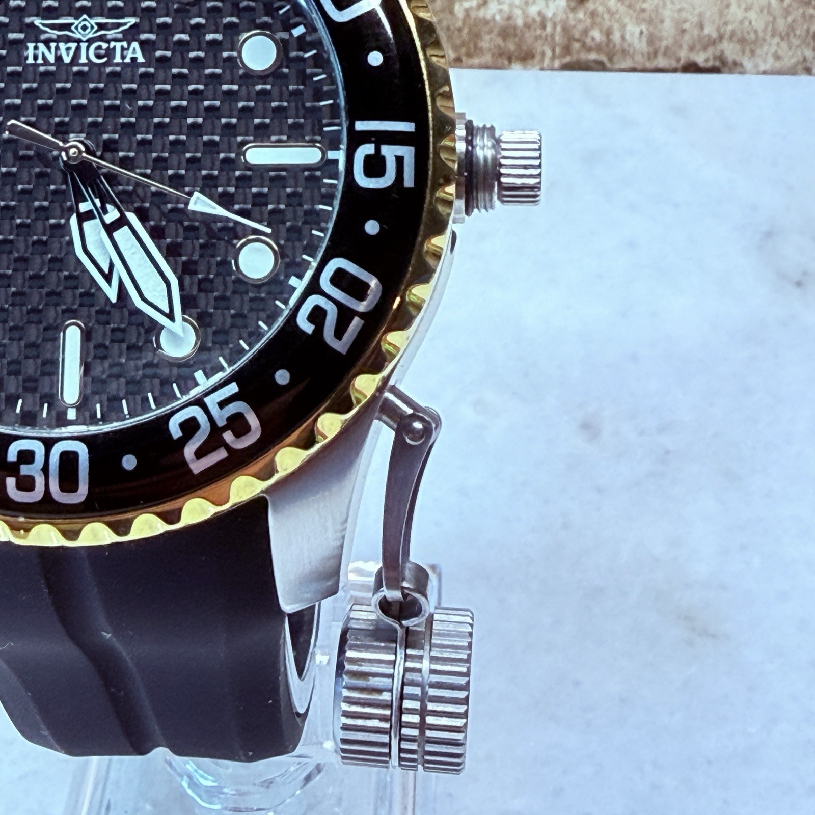 Invicta 32964 Pro Diver Men’s 50mm Black Carbon Fiber Dial Quartz Watch Silicone