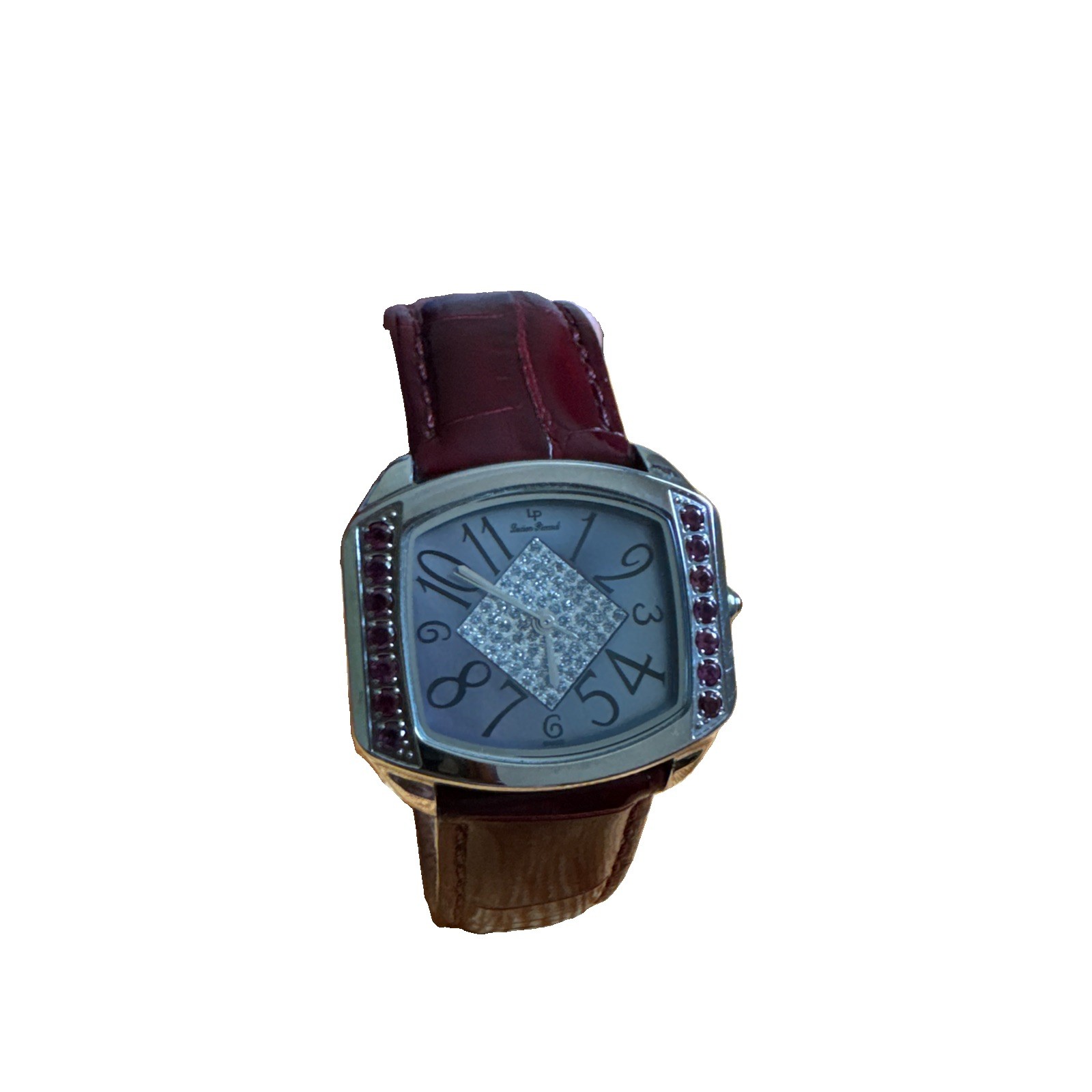 Lucien Piccard women’s watch 27061RHO gem bezel leather Sapphire Coated Crystal