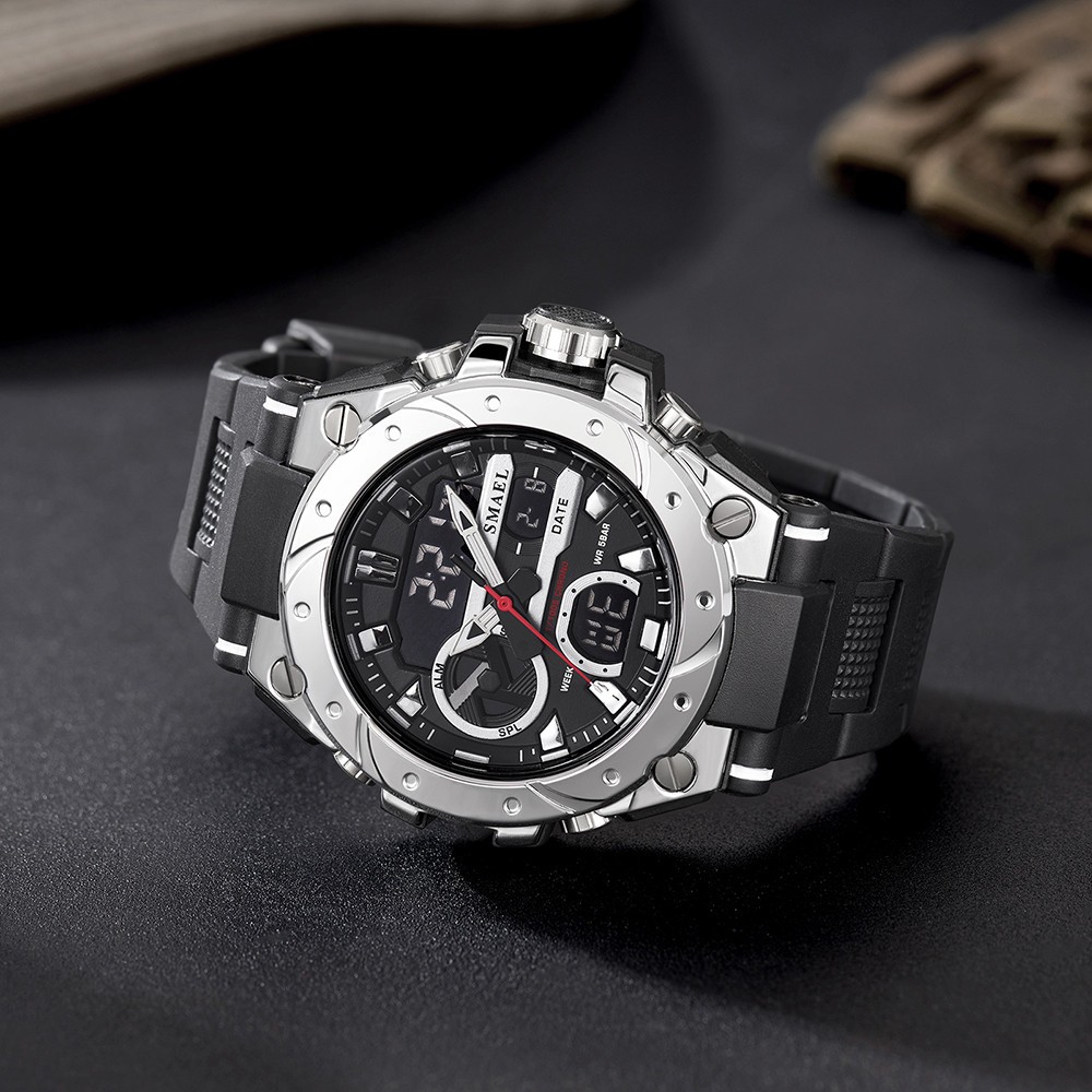 SMAEL Men Digital Sport Watch Large Dial LED Alarm Wristwatch Boy Military Watct