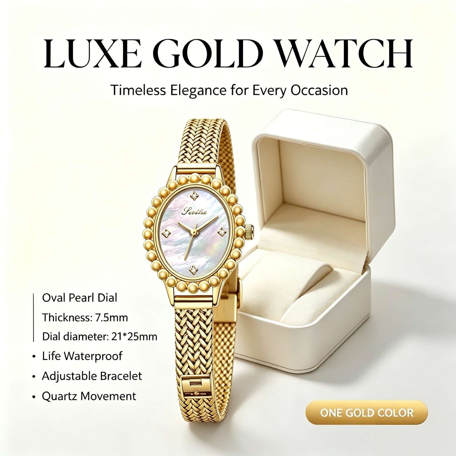Ladies Quartz Watch, Vintage Braided Metal Band, Daily Water Resistant