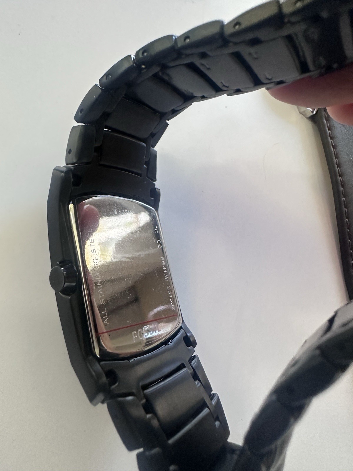 Fossil FS4159 Men’s Black Stainless Steel Rectangle Watch – Dead Battery