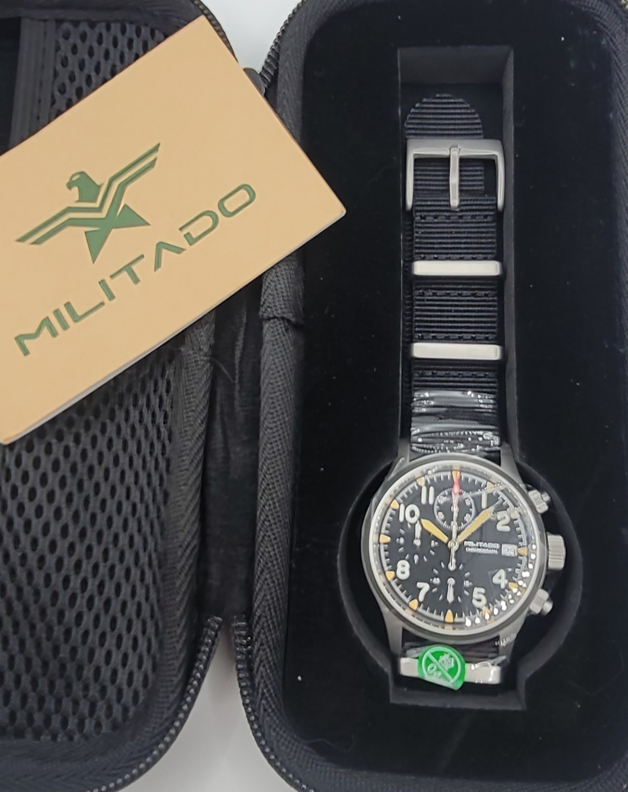 Militado ML1868 39mm Retro Style Chronograph VK67 With Date Black Nato Strap