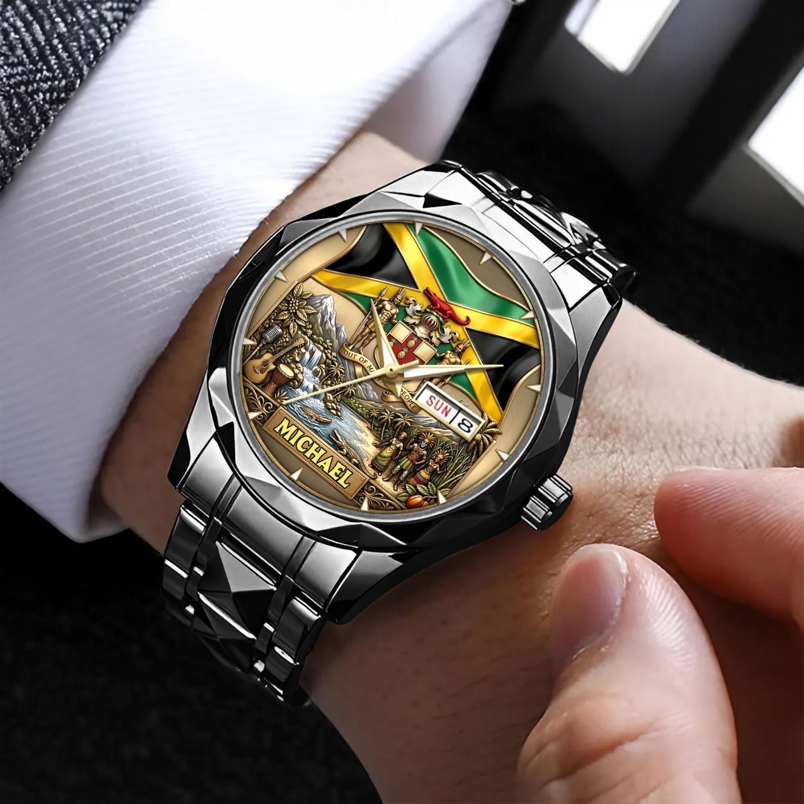 Personalized Jamaica Dial Watch Custom Name Jamaican Flag Pride Gift Men Heritag