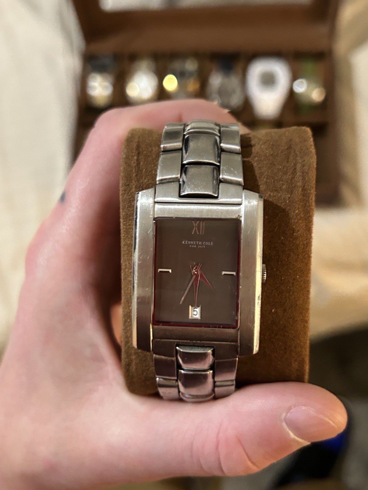 Kenneth Cole New York Men’s Rectangle Brown Dial Quartz Date SS Bracelet