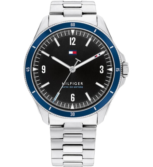 TOMMY HILFIGER MAVERICK 1791901 BLACK DIAL SILVER BRACELET 44MM MENS WATCH