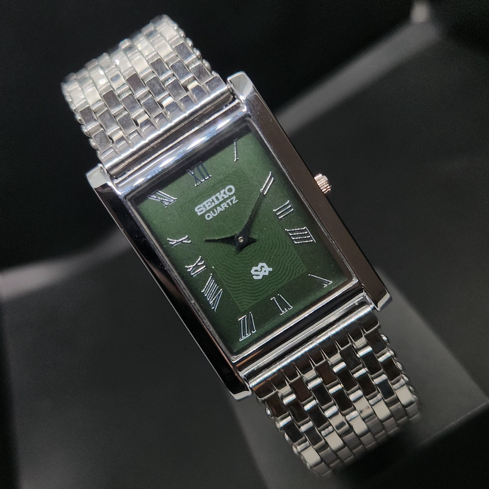 Vintage Seiko Slim Quartz Rectangle Green Dial 26MM Japanese Men’s Watch A49