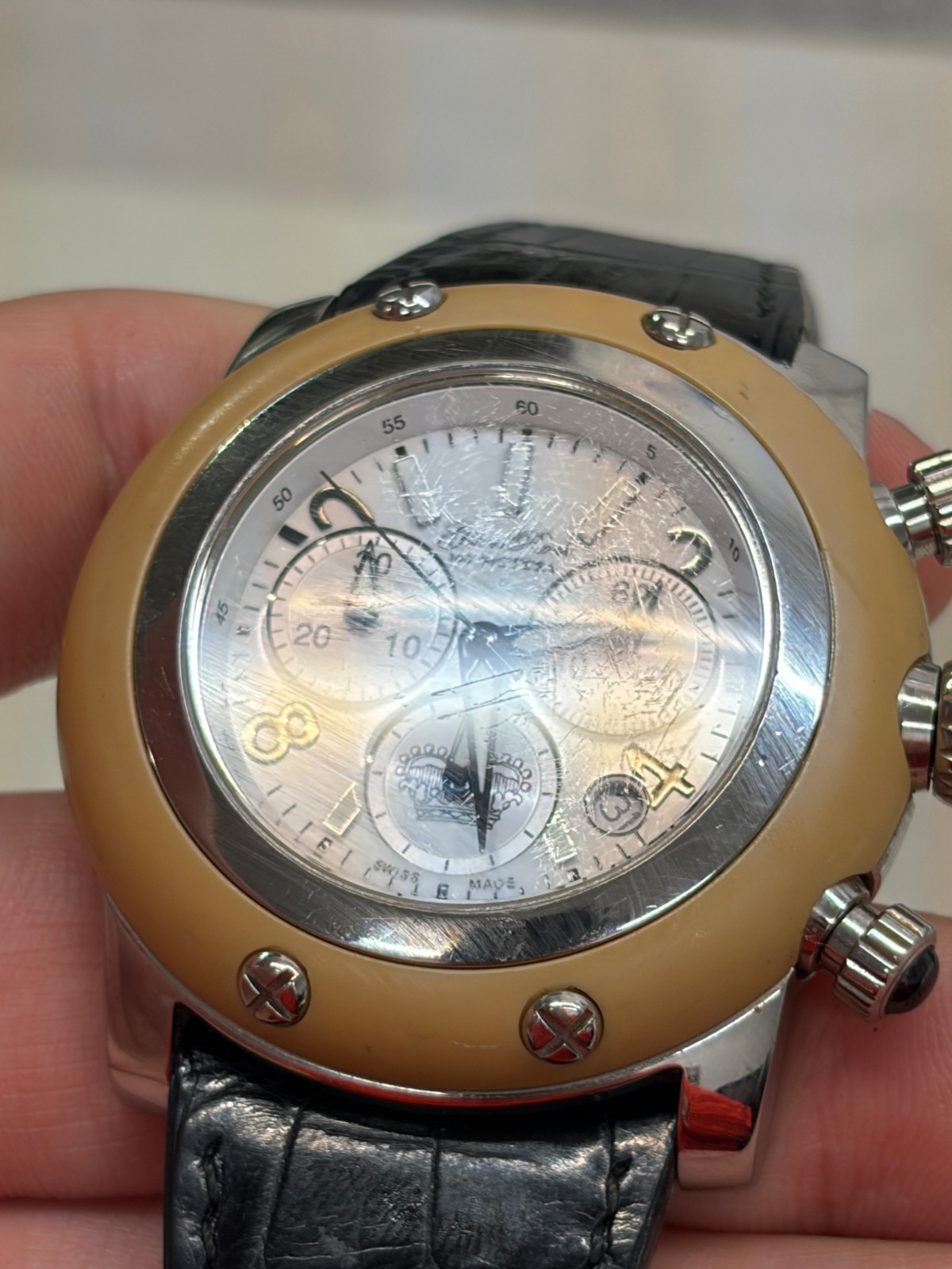 Glam Rock Miami Chronograph Watch – Tan Bezel / White Dial – Used / Fair