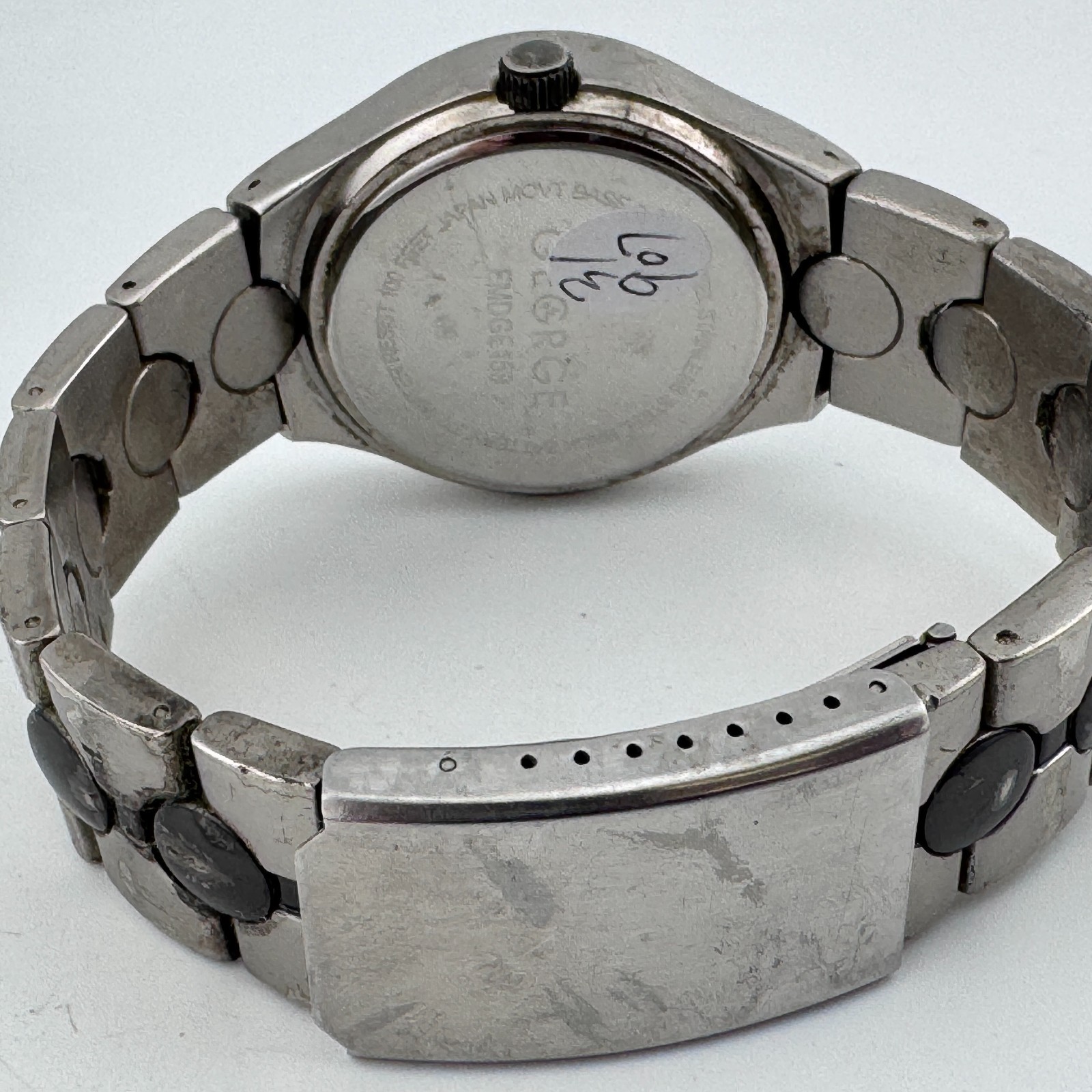 VTG George Quartz Watch Men 30m Silver Black Diamond Date Japan New Battery 8.5″