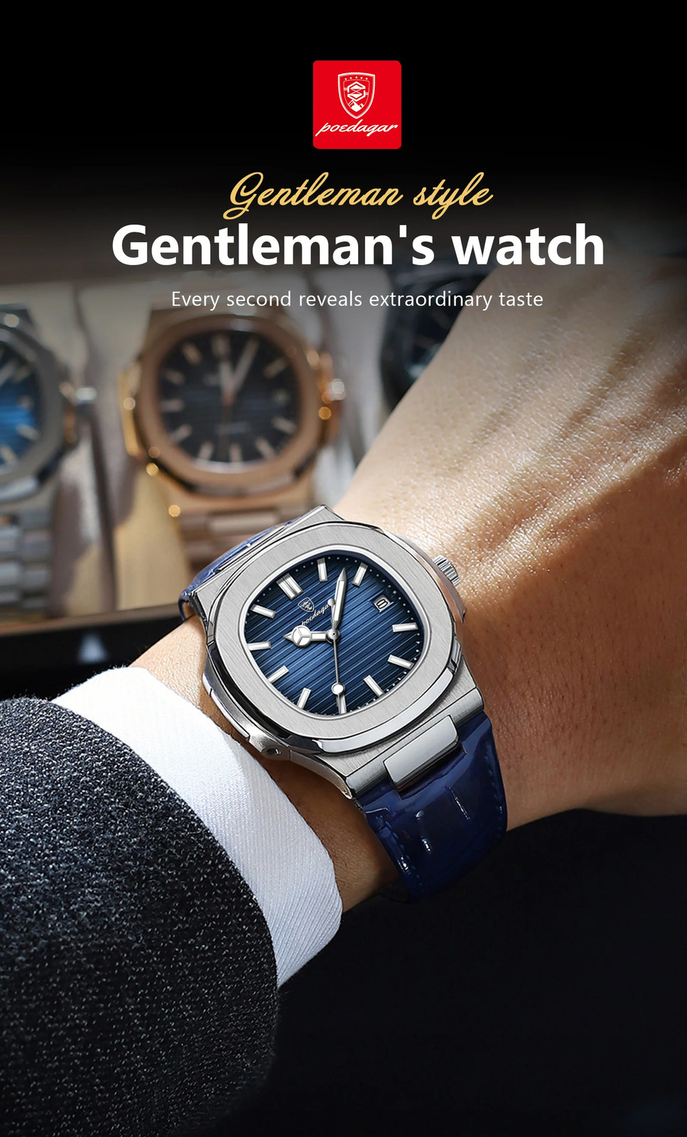 Luxury Square Man Watch Date Waterproof Luminous Men Wristwatch High Quality
