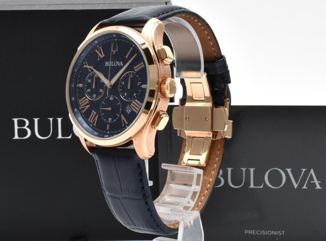 【NEAR MINT w/Box】BULOVA WILTON 97B170 CLASSIC NAVY BLUE DIAL CHRONOGRAPH QUARTZ