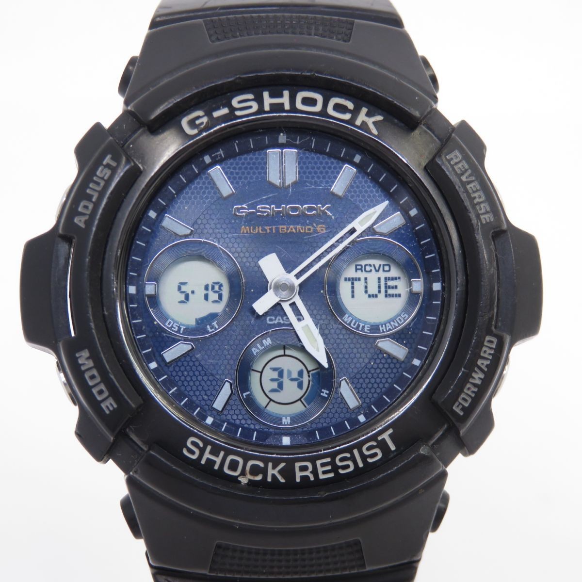 Casio G-Shock AWG-M100SB Watch Men 48mm Blue Dial Black Alarm Chrono Solar Japan