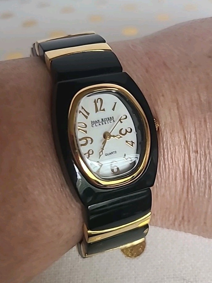 Joan Rivers Classics Collection Stretch Watch Black Goldtone Fits 7.5″-9″ Wrist