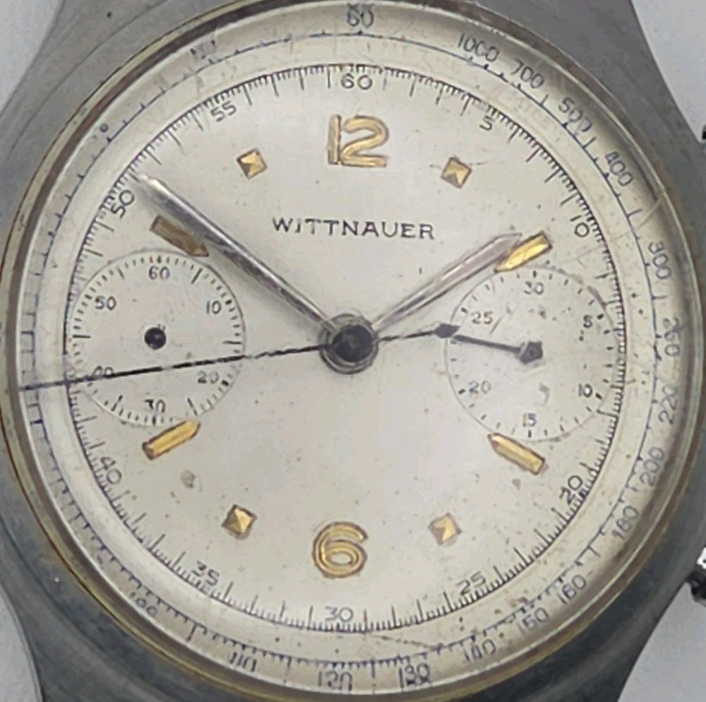 Vtg 1950s Wittnauer 36mm SS Case Two Register Chronograph Original Dial Watch