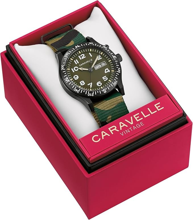 Caravelle by Bulova Men’s Quartz Watch, Vintage Light Up, Camouflage 45C121