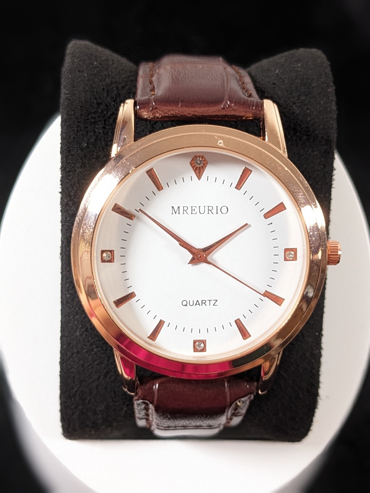 Mreurio White Dial Gold Tone Round Case Brown Leather Band Watch