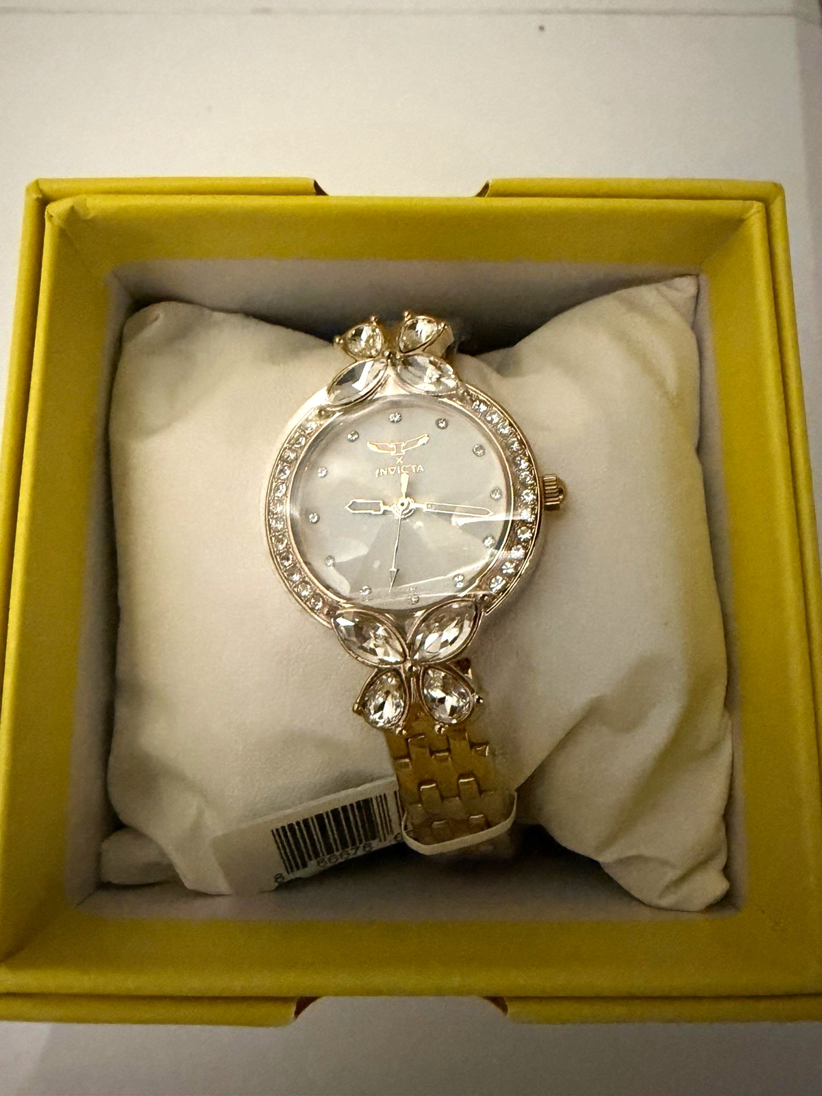 Invicta Angel Women’s Quartz Rose Gold Bracelet Gem-Set Bezel White Dial w/Box