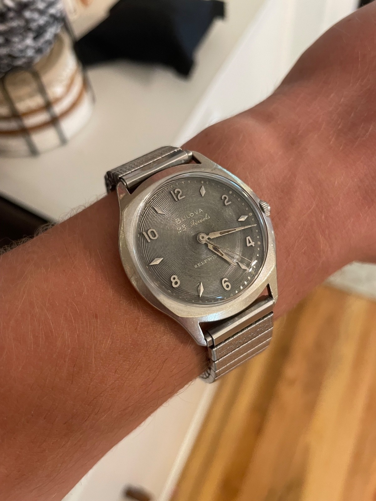 10kt White Gold 36mm 1959 Bulova 23 Gray Dial with Silver Indices w/2 Straps