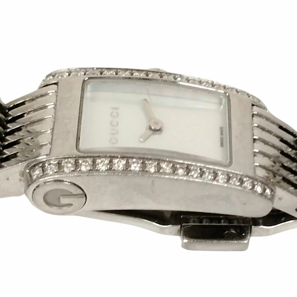 Gucci 8600L G Metro Shell Dial Diamond Bezel Ladies Quartz Watch Silver #S426118