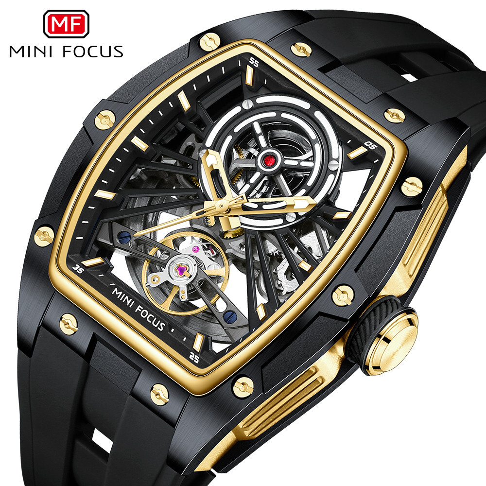 MINI FOCUS Men Mechanical Watch Automatic Hollow Out Male Rectangle Wristwatch
