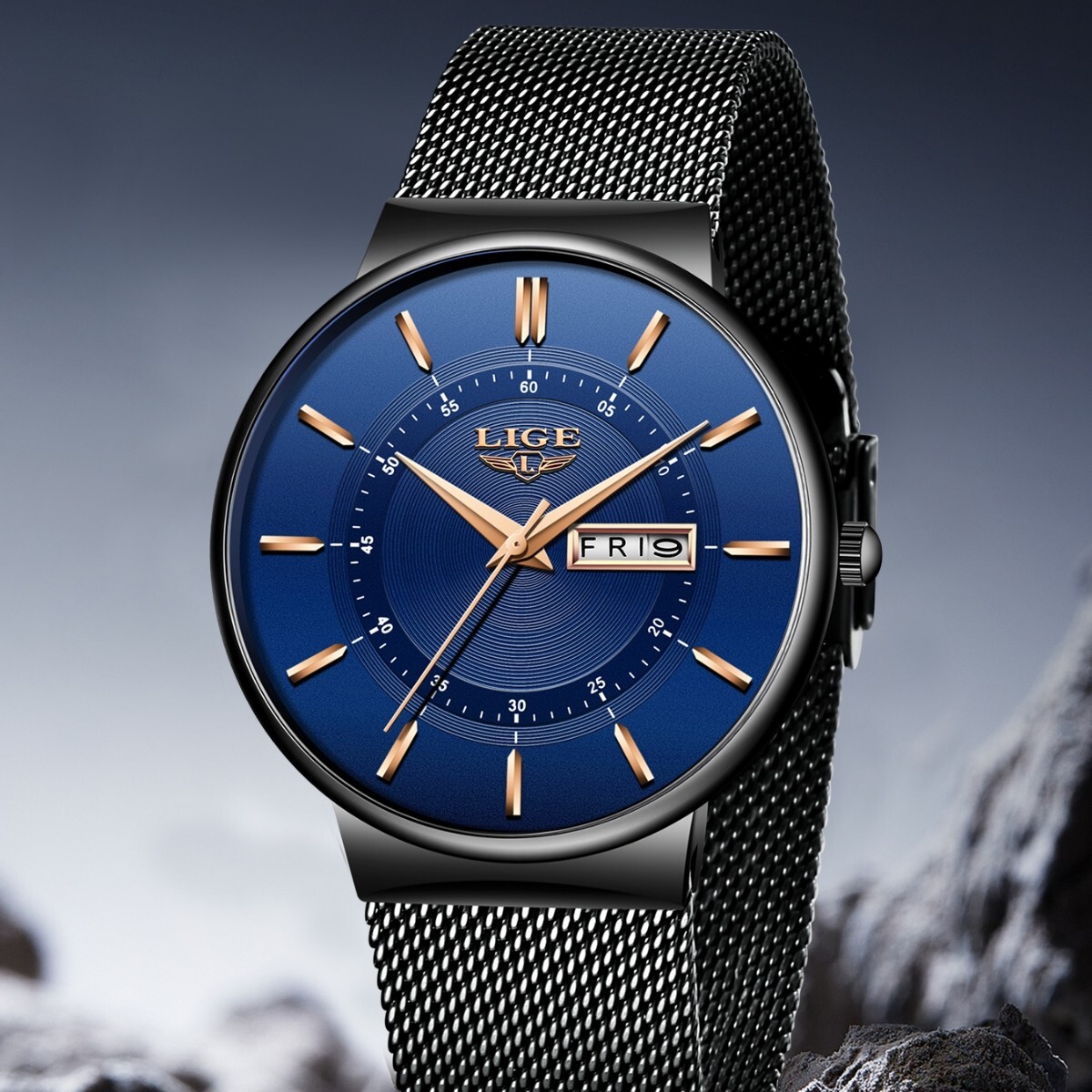 Ultra-thin Men’s Watch Quartz Date Stainless Steel Daily Wristwatch Waterproof