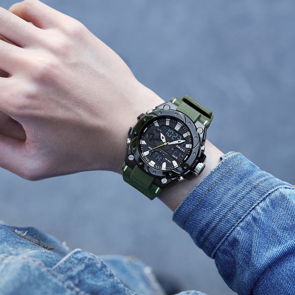 SMAEL Men Digital Sport Watch Large Dial LED Alarm Wristwatch Boy Military Watct