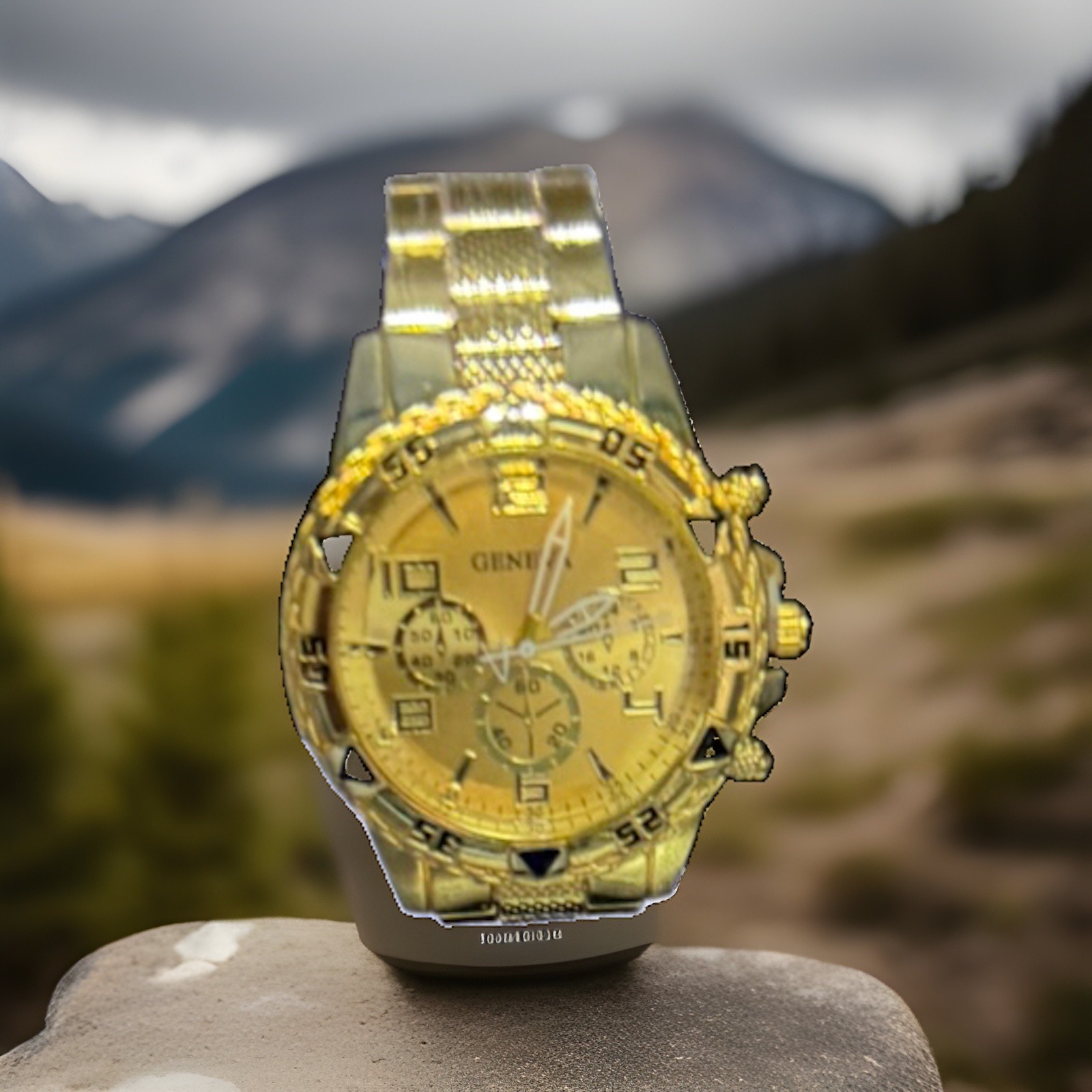 Geneva Men’s Gold Tone Chronograph Quartz Analog Watch Gold Metal Bracelet