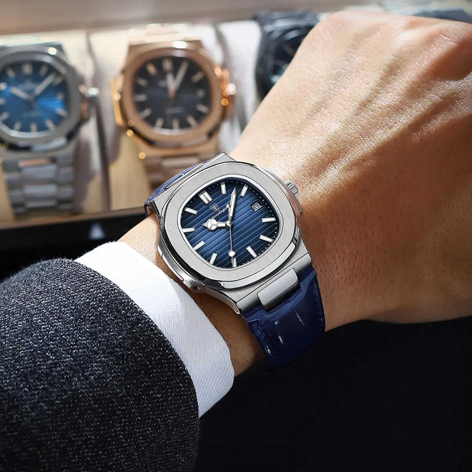 Luxury Square Man Watch Date Waterproof Luminous Men Wristwatch High Quality