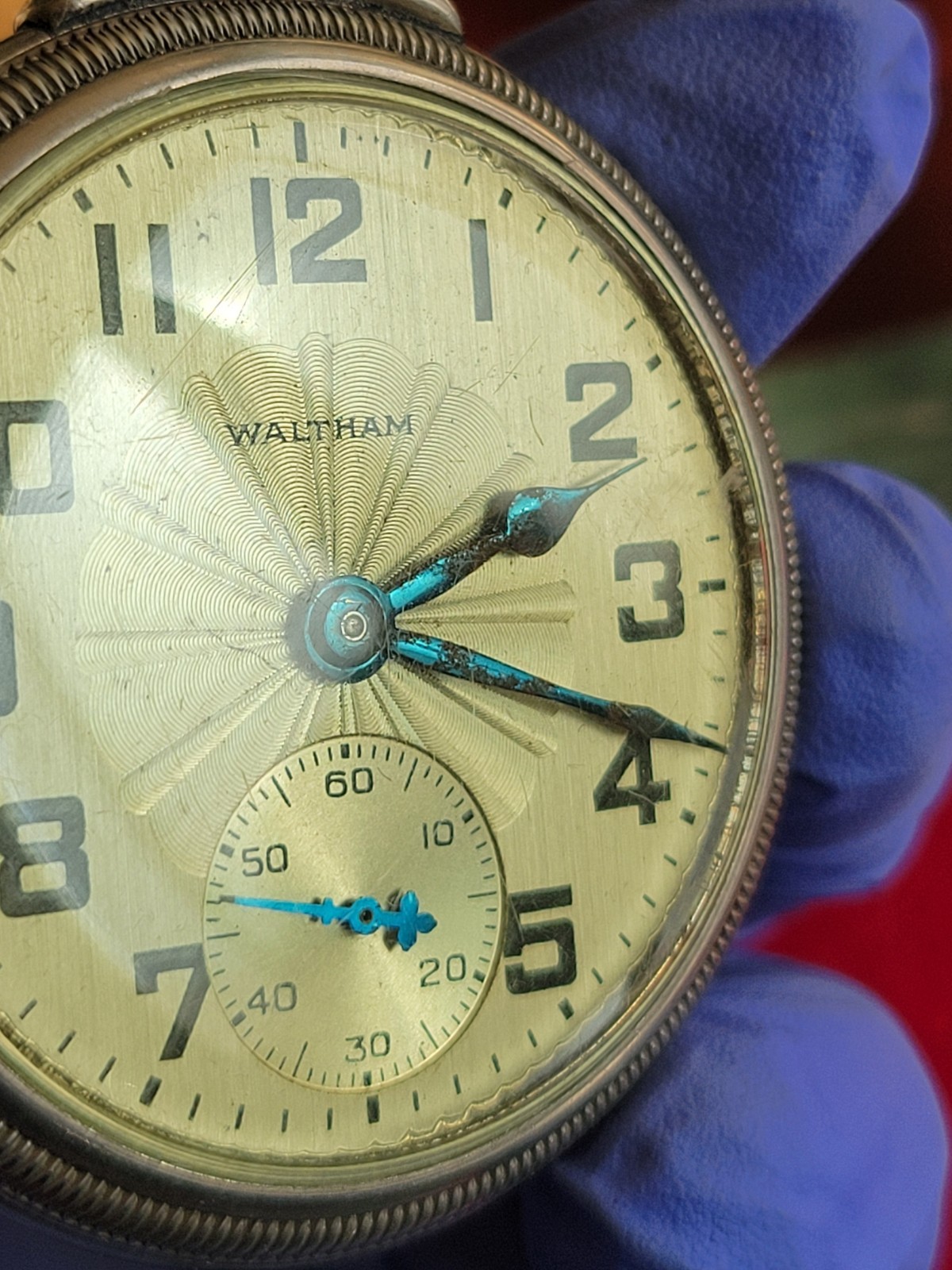 VINTAGE 16 SIZE EQUITY WATCH CO. POCKET WATCH, WITH WALTHAM DIAL, KEEPING TIME