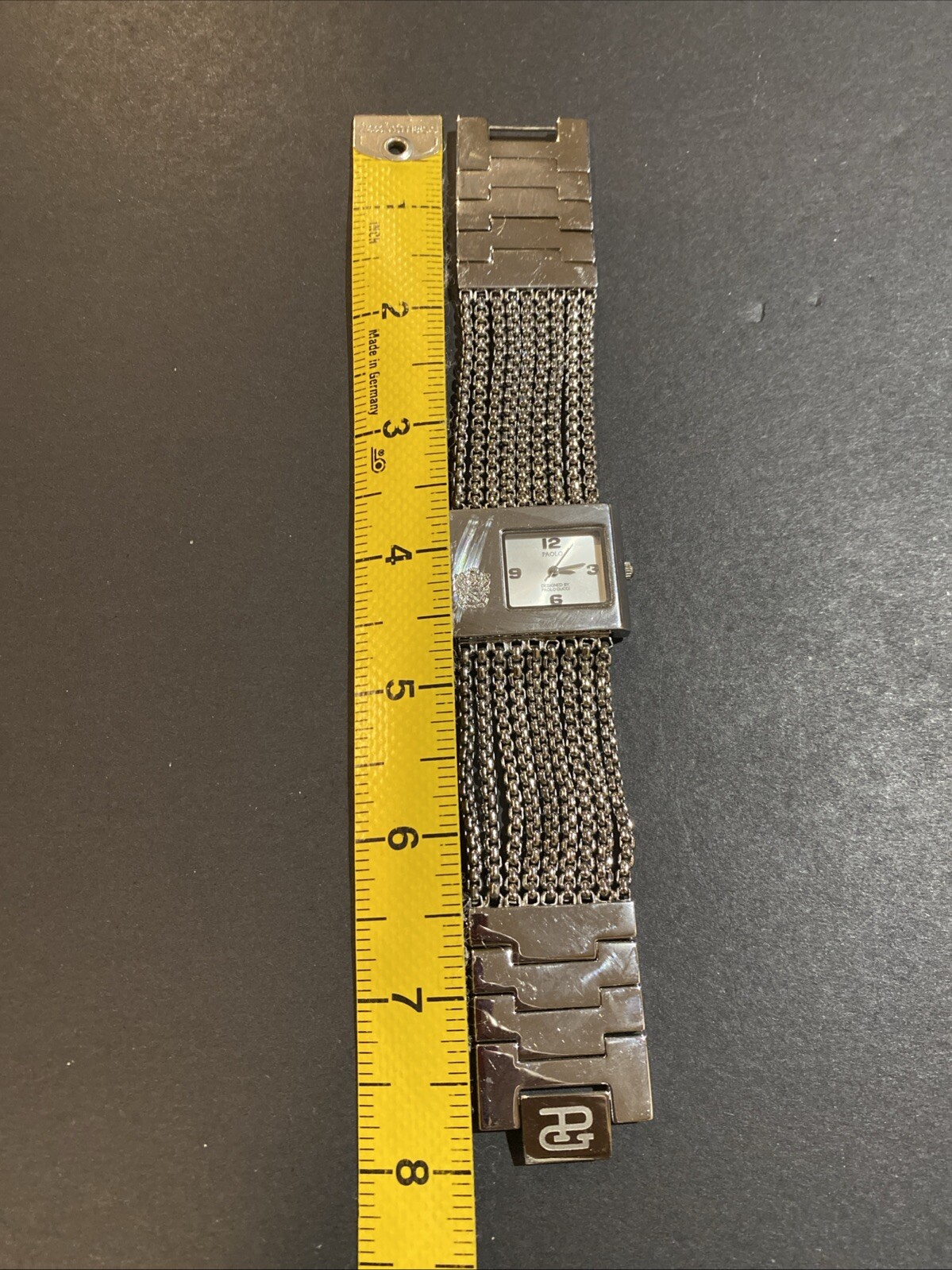 Designer Paolo Gucci Logo Silver Tone Multi Chain Bracelet Watch