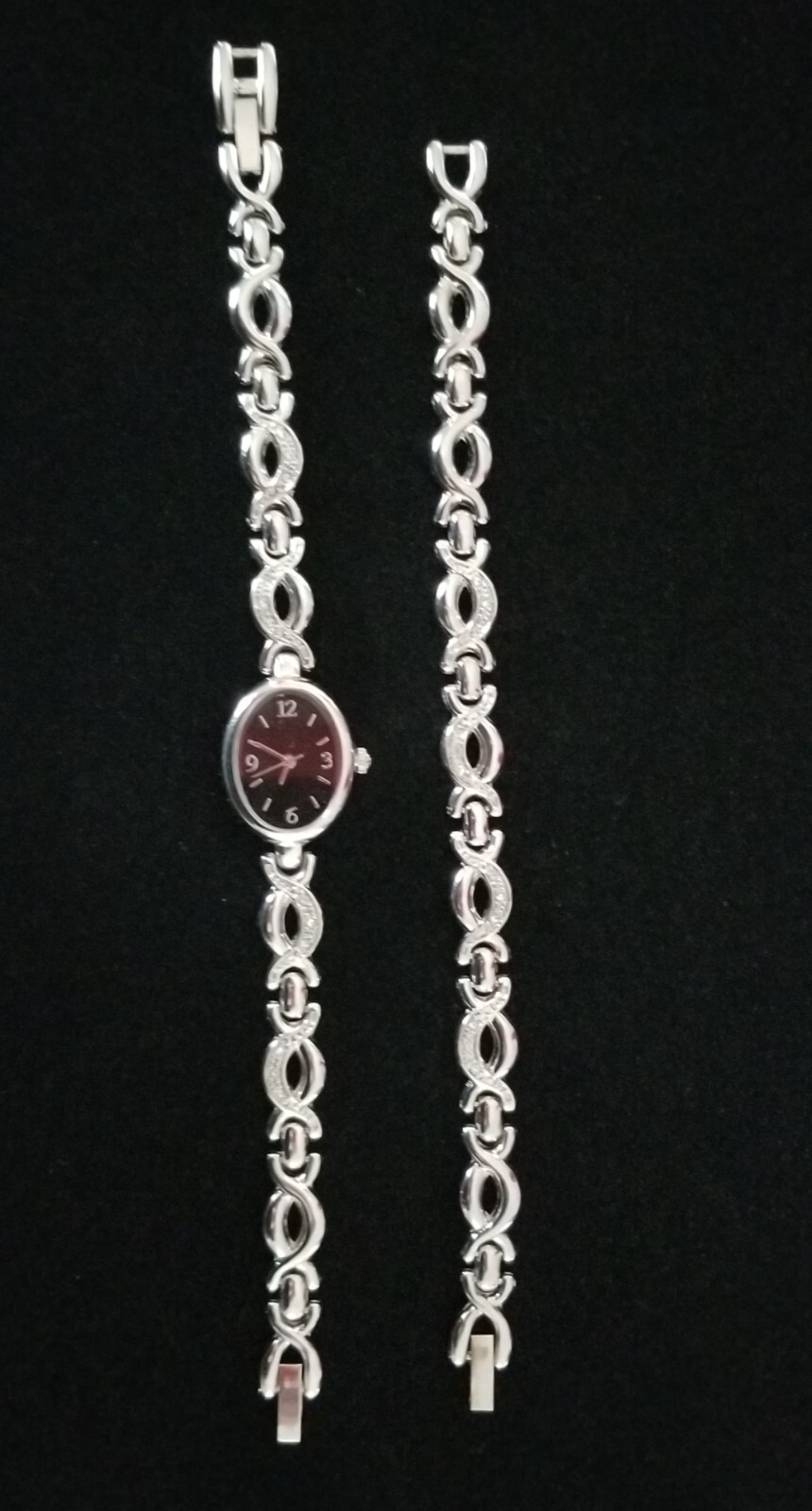 NIB Allude Silver Tone Watch & Bracelet Set FMDAL604 Link Band 7″ Max New Batt