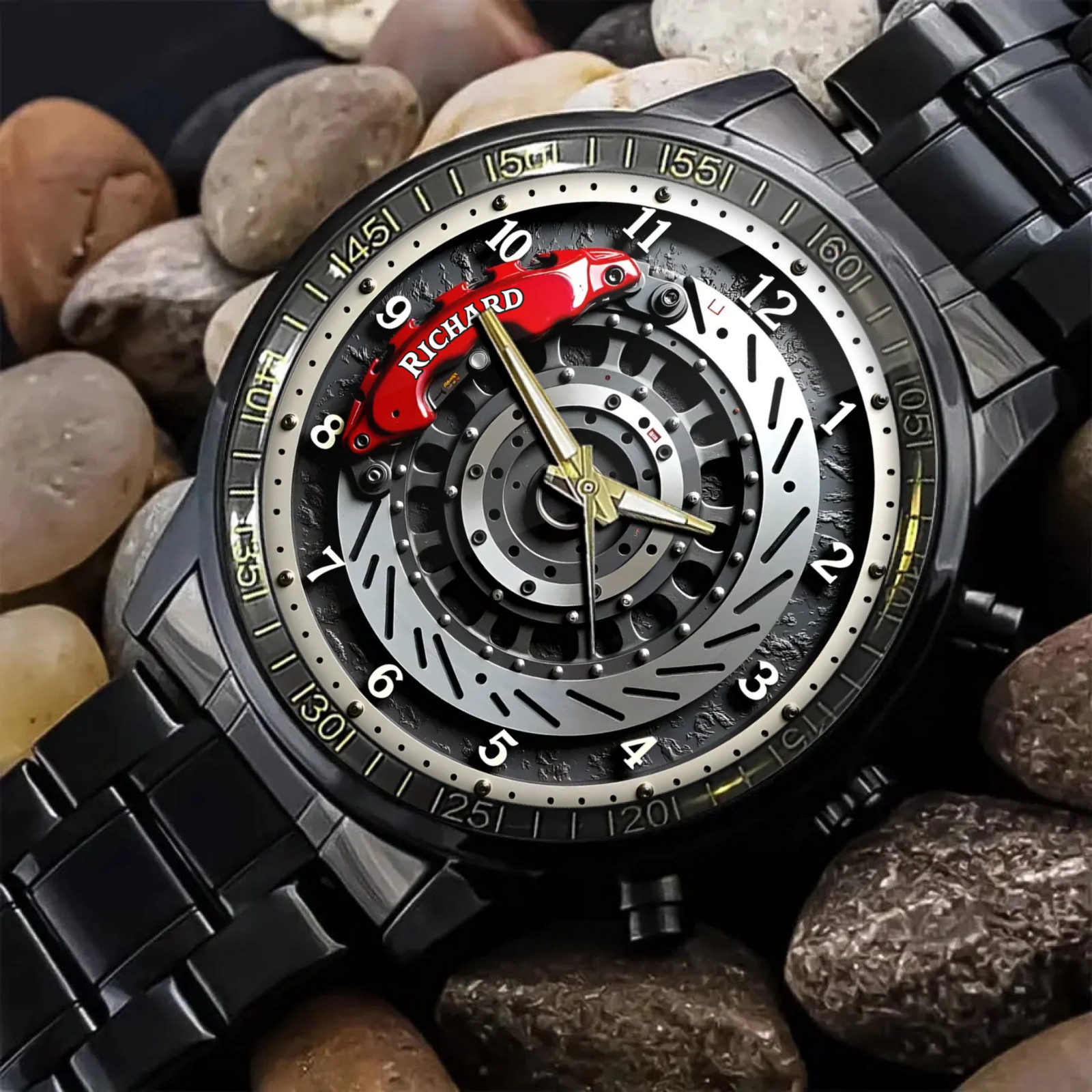 Personalized Engraved Brake Disc Watch – Custom Name Design
