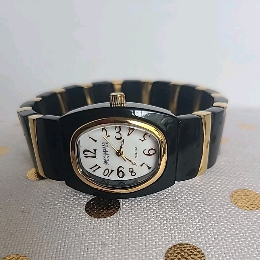 Joan Rivers Classics Collection Stretch Watch Black Goldtone Fits 7.5″-9″ Wrist