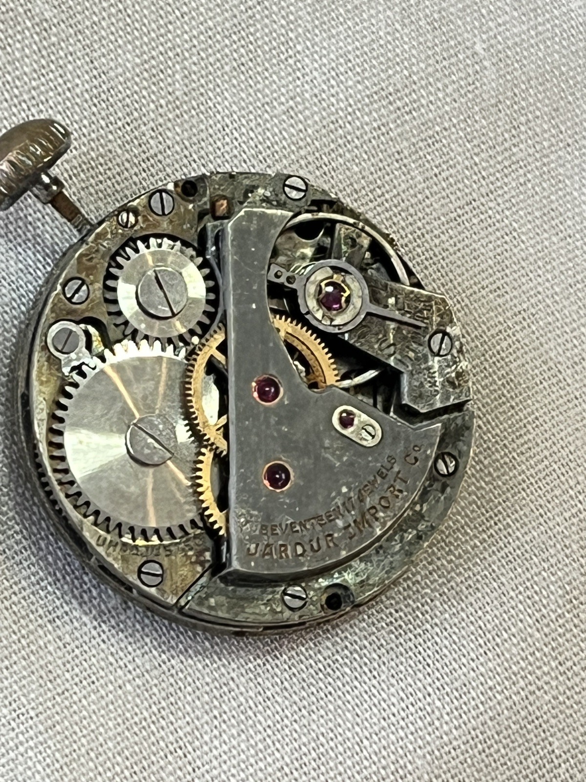 Vintage 17 Jewel Jardur Military Movement Black 24hr Dial, Hands