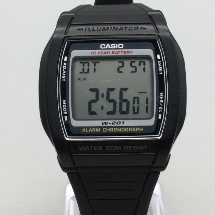 Casio Illuminator Watch Men 36mm Black Gray Dial 2879 W-201 Day Date Alarm
