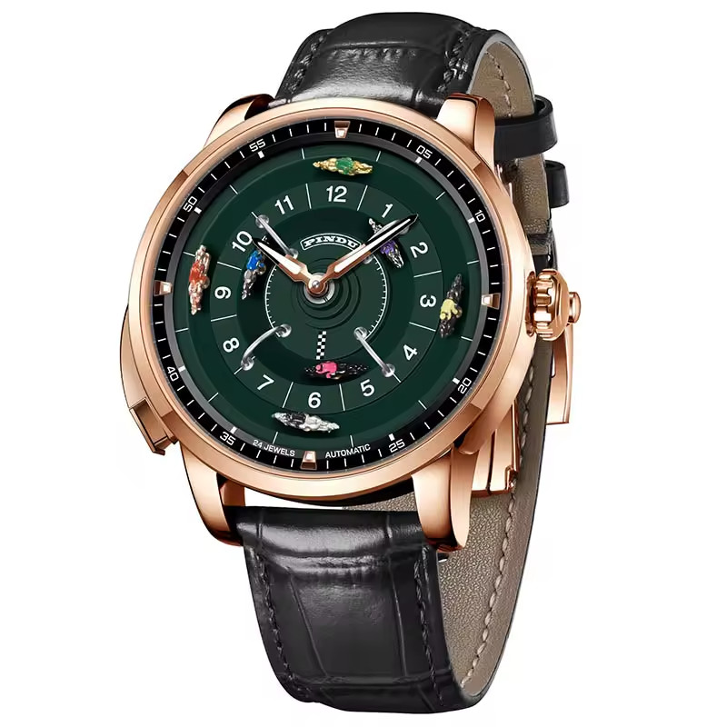 🔥USA🔥PINDU Men’s Mechanical Watch Horse Racing Green Dial Sapphire Glass P6652