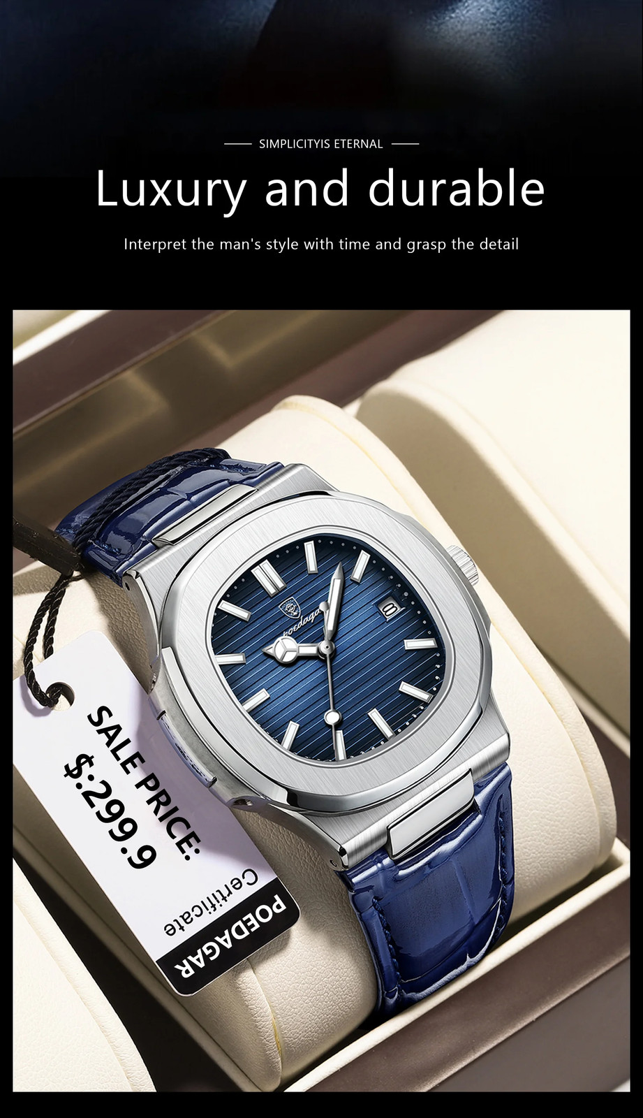 Luxury Square Man Watch Date Waterproof Luminous Men Wristwatch High Quality