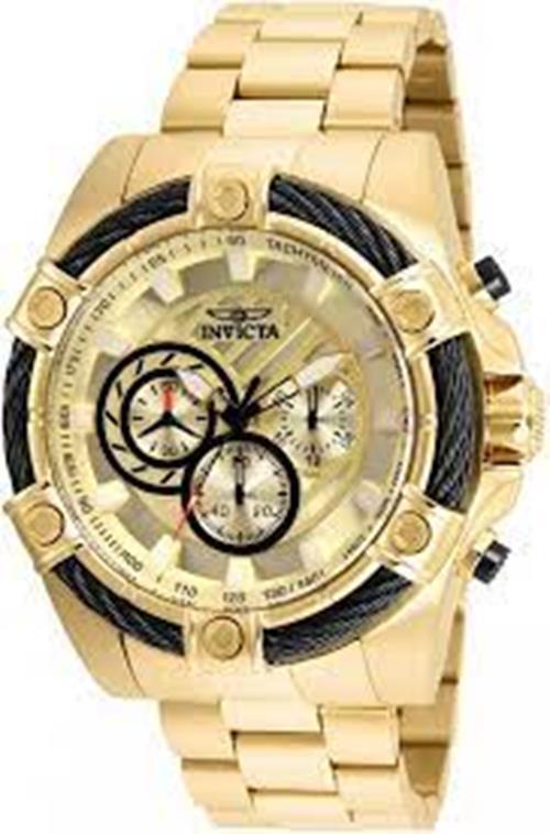 Invicta Bolt 52mm Stainless Steel Gold Dial Analog Quartz Wrist Watch 25515
