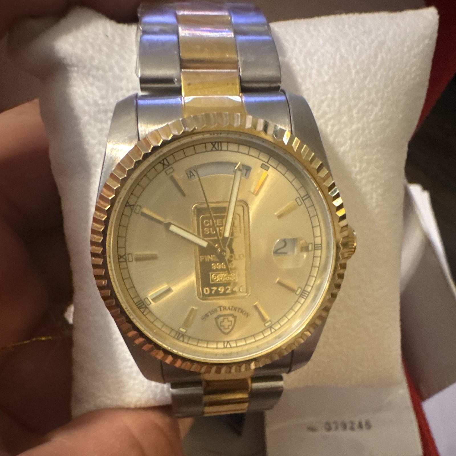 Swiss Tradition Suisse Ingot Watch Quartz Two-Tone 41mm SS Fluted Bezel
