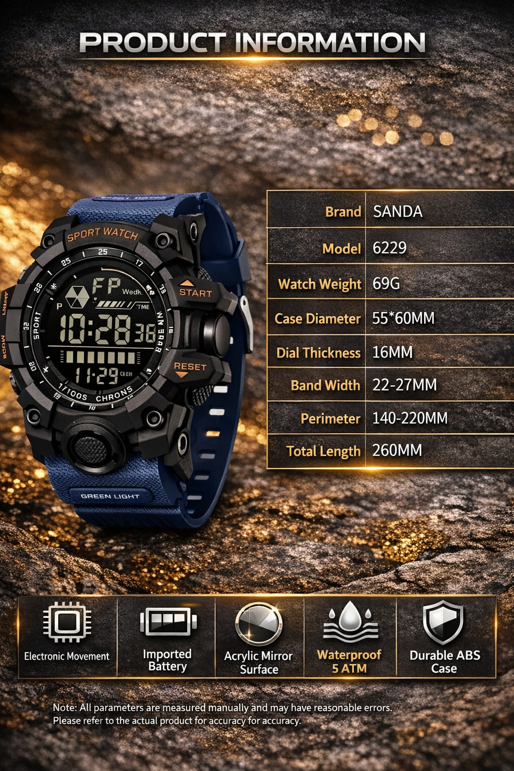 Mens Sport Watch – Multifunctional Digital Rugged Military Style Water-Resistant