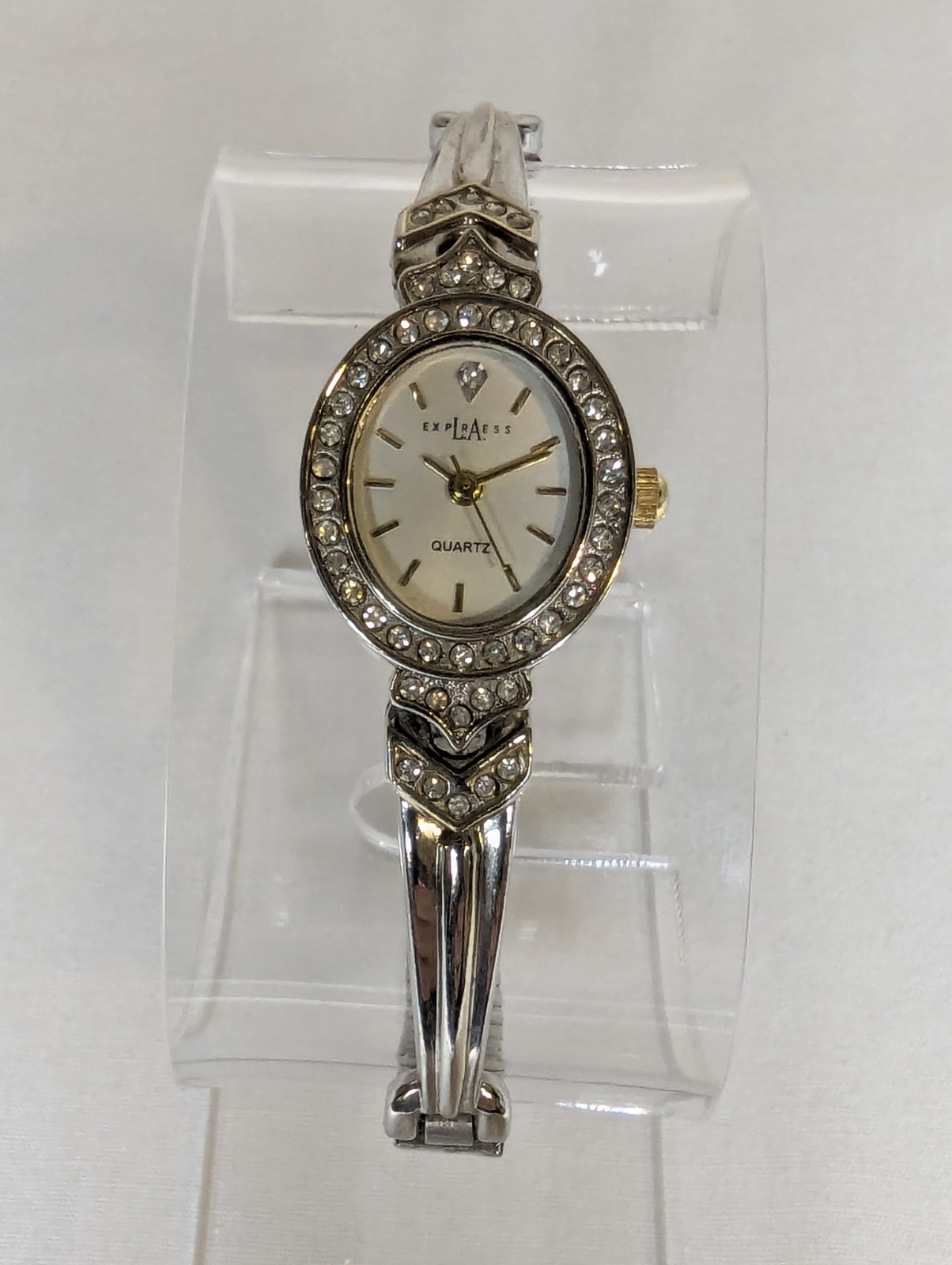 Vintage LA Express Ladies Quartz Watch Rhinestone Bezel Two-Tone Link Bracelet