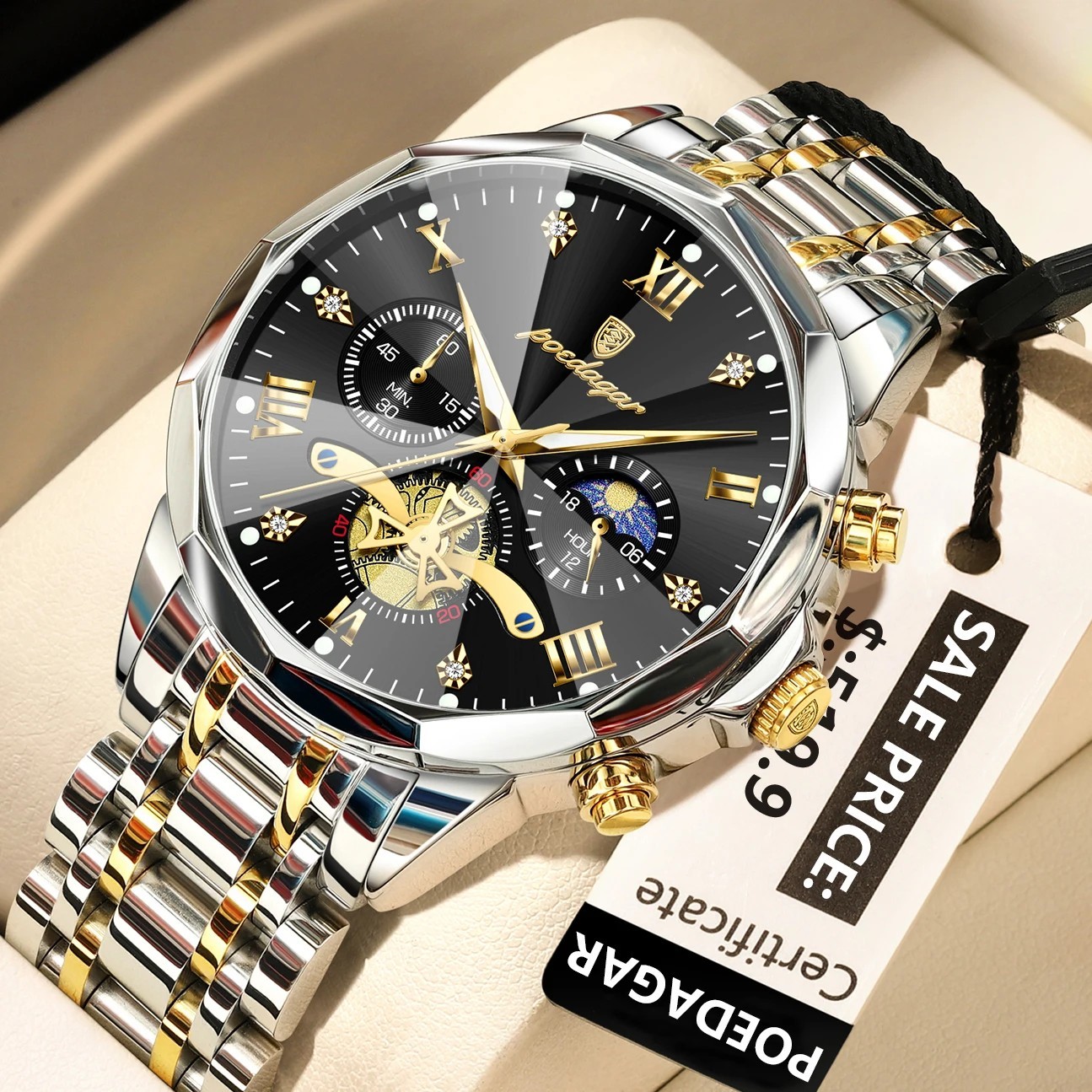 2025 Men’s Luxury Waterproof Chronograph Stainless Steel Quartz Wrist Watch Gift