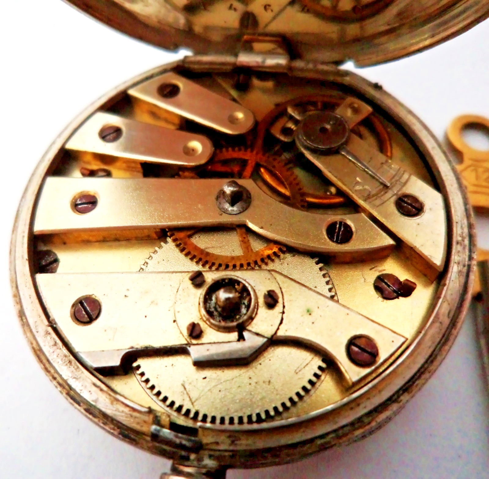 ANTIQUE SILVER CYLINDER POCKET WATCH WORKING, VICTORIAN 1870 HAND ENGRAVED CASE.