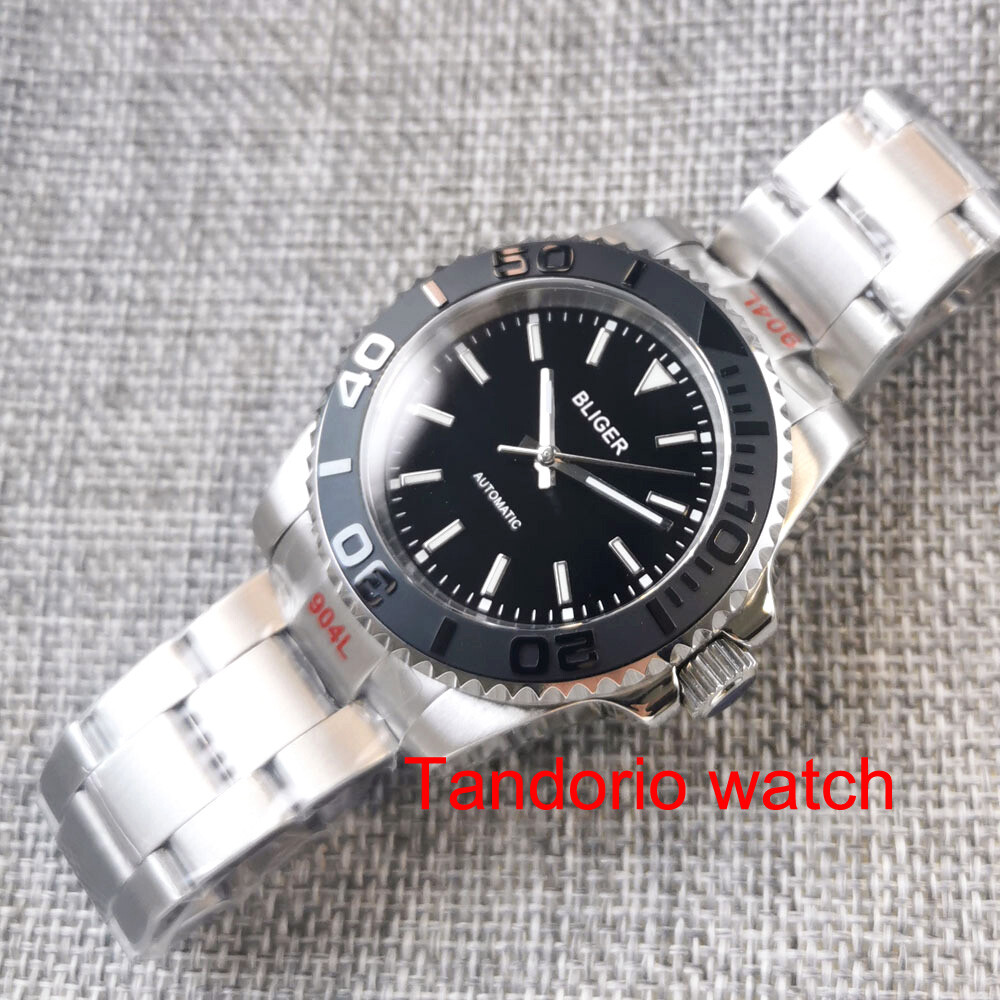 Bliger 40MM Black White Green Red Dial Men’s Watch Ceramic Bezel Luminous NH35