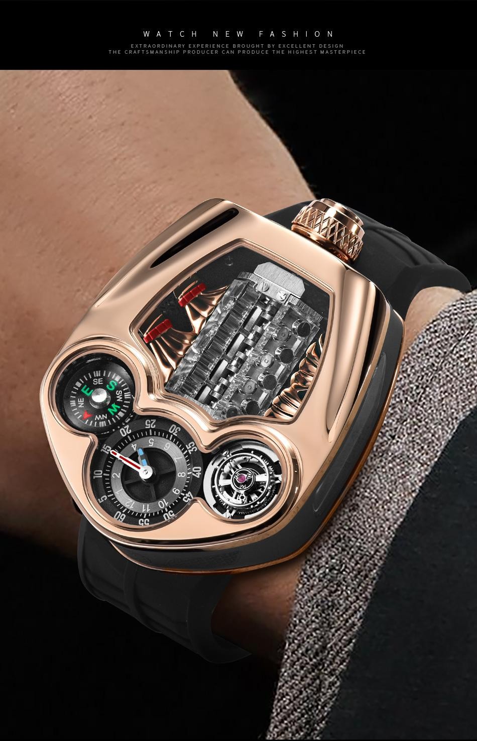 Pindu Design New Engine Series Quartz Watch Men Top-luxurious Stainless Steel