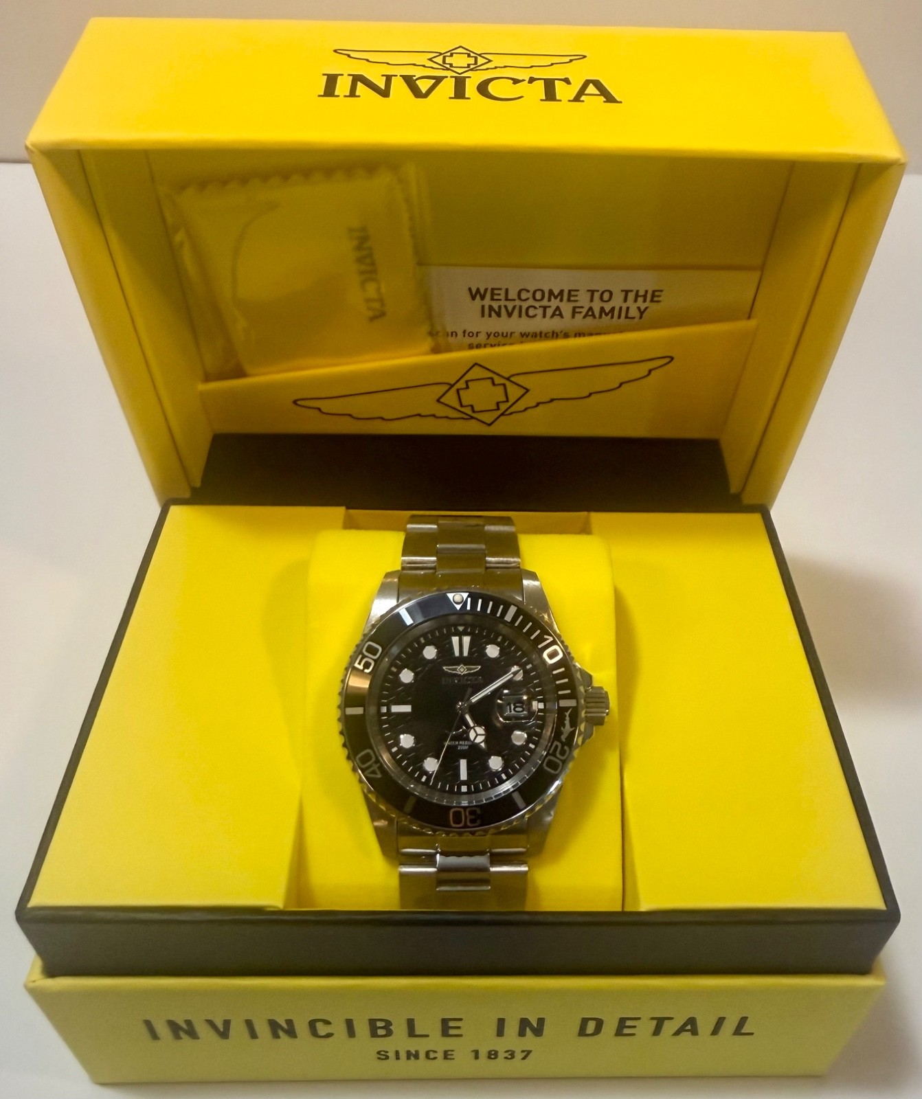 Invicta Pro Diver 42mm Black Dial Bezel Stainless Steel Mens Quartz Watch 50824