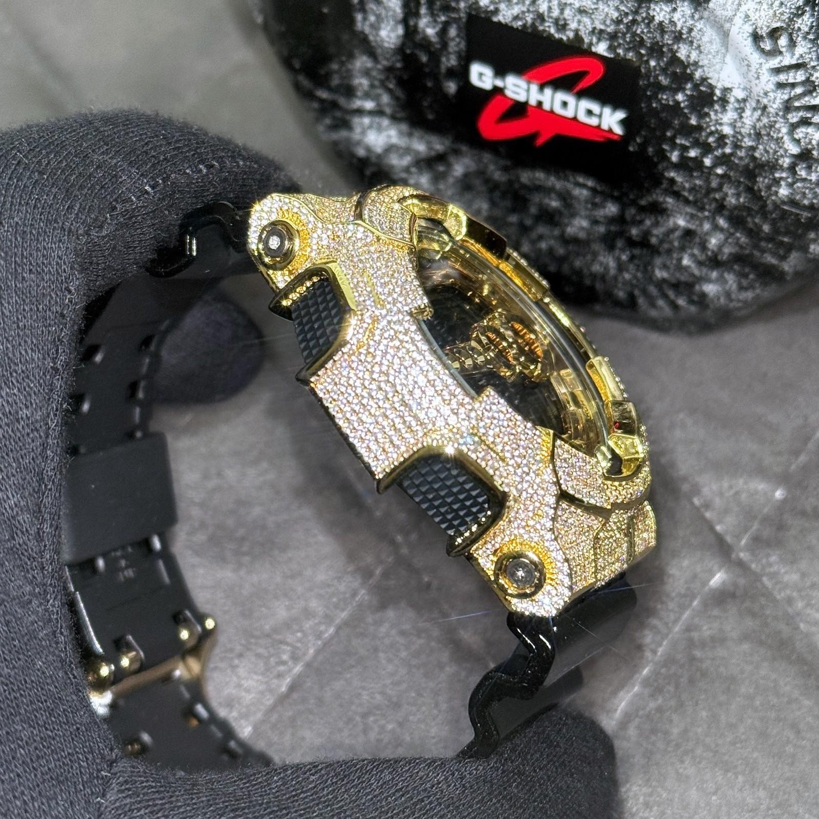 Authentic Limited Black and Gold 6.58 CTW Iced Out Casio G Shock Watch GD-100