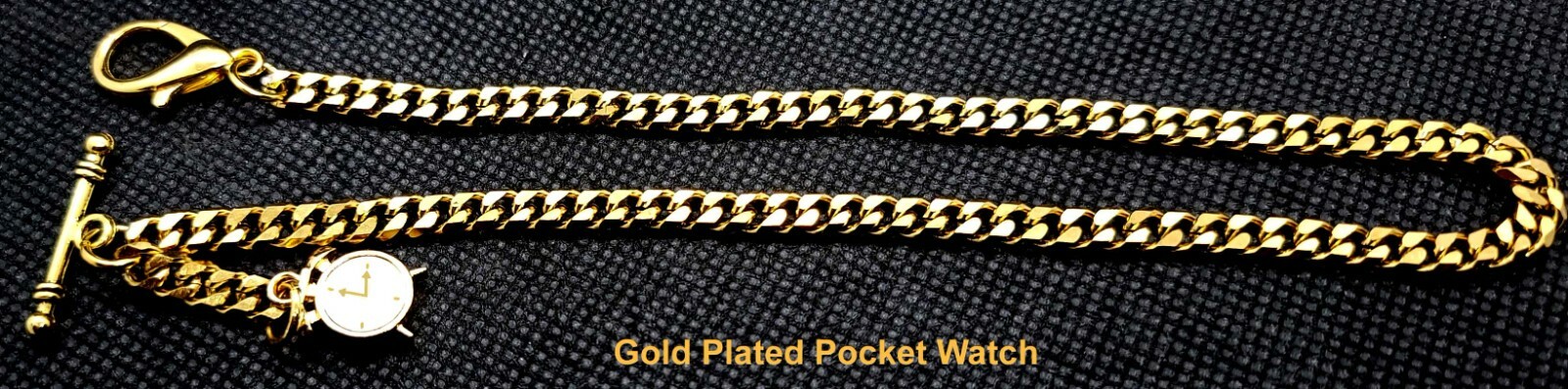 Gold Plated Pocket Watch Chain With T-Bar End and Ornate Fob