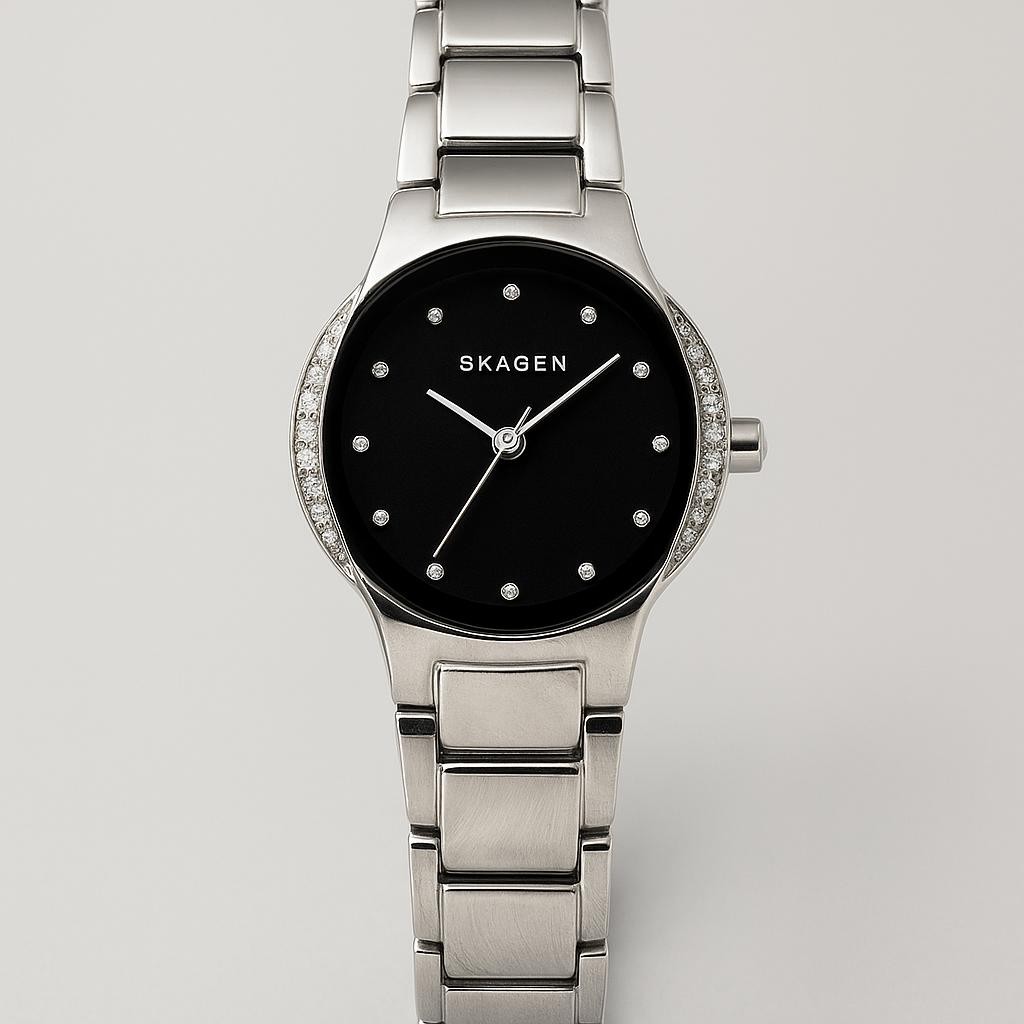 SKAGEN DENMARK WATCH, USED, NO BOX OR PAPERS, MINOR SCRATCHING THROUGHOUT THE