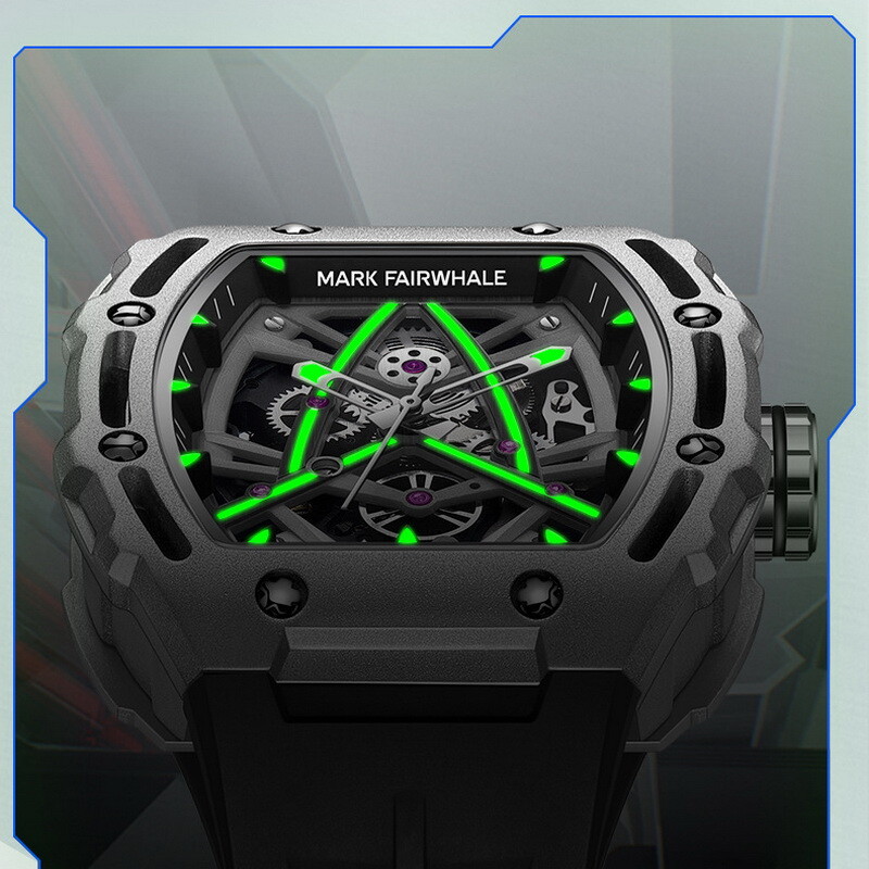 MARK FAIRWHALE Barrel Hollow Luminous Tourbillon Automatic Mechanical Wristwatch