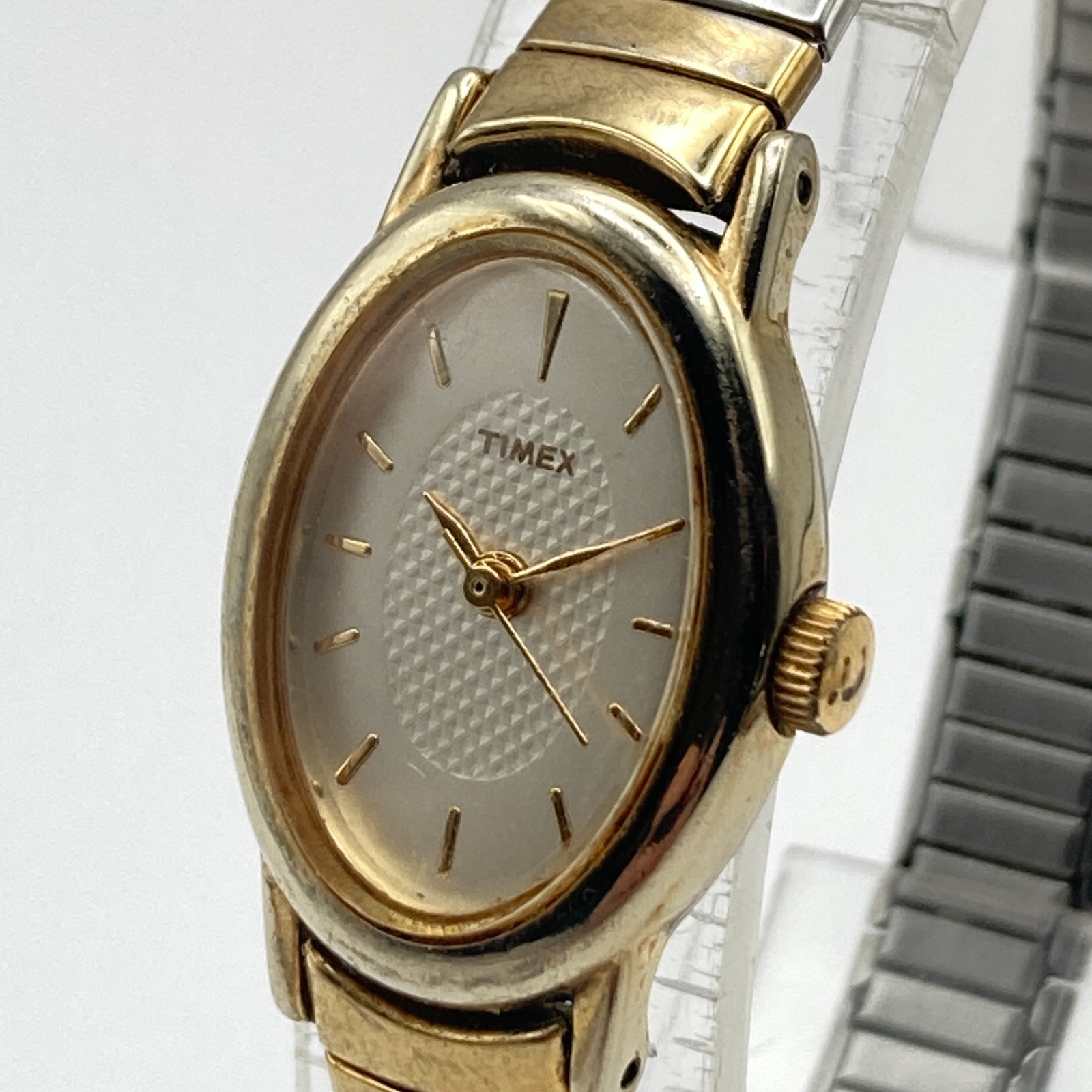 Timex Cavatina Watch Women 18mm Gold Silver Tone Stretch New Battery 6.5″ 2002